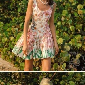 Agua Bendita Floral Mini Dress in Pink and Green